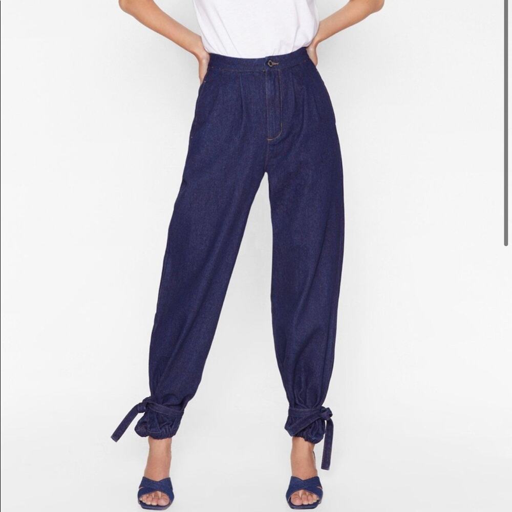Nasty Gal oversized toe cuff hem jeans blue denim indigo NWT size 0